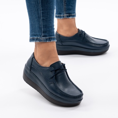 Pantofi Talpa Ortopedica Piele Naturala Albastri 1136