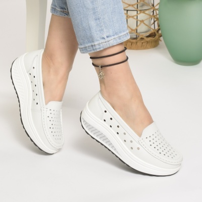 Pantofi Talpa Ortopedica Piele Naturala Albi PL200