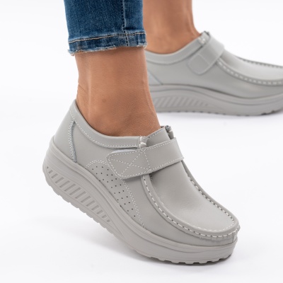 Pantofi Talpa Ortopedica Piele Naturala AN333 Gri 