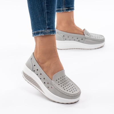 Pantofi Talpa Ortopedica Piele Naturala Gri A335