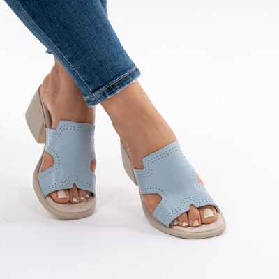 Pantofi Tip Papuci Piele Naturala Talpa Comoda AN2710-1 Blue