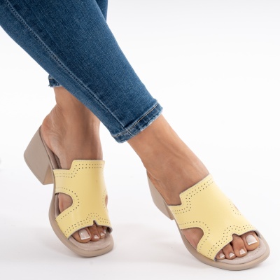 Pantofi Tip Papuci Piele Naturala Talpa Comoda AN2710-1 Galben