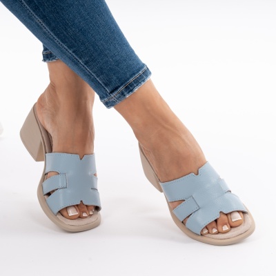 Pantofi Tip Papuci Piele Naturala Talpa Comoda AN2710-3 Blue
