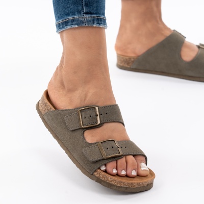 Pantofi Tip Papuci Piele Naturala Talpa Comoda KRS-02 Verde