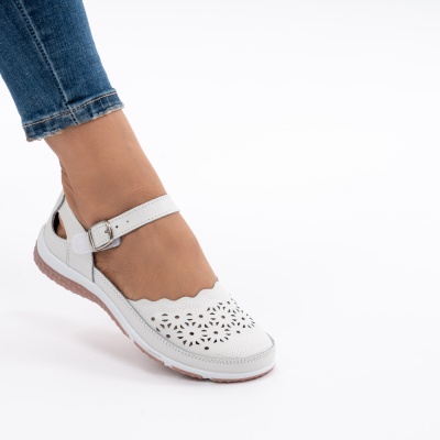 Pantofi Tip Sandale Piele Naturala Cu Bareta Alb F20-003