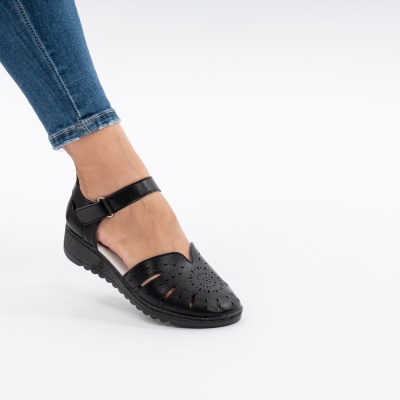Pantofi Tip Sandale Piele Naturala Talpa Comoda 8131-3 Negru
