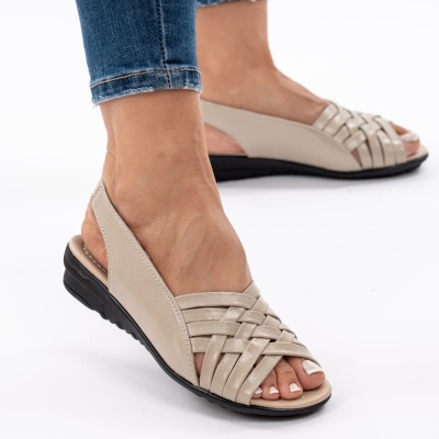 Pantofi Tip Sandale Piele Naturala Talpa Comoda 8811 Bej