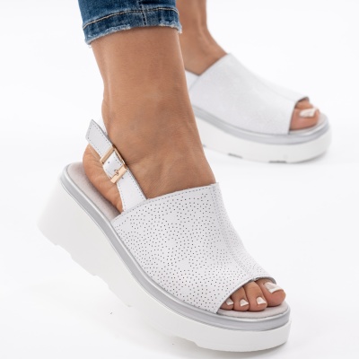 Pantofi Tip Sandale Piele Naturala Talpa Comoda AN111 Alb