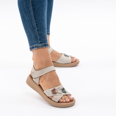 Pantofi Tip Sandale Piele Naturala Talpa Comoda AN510-3 Gri