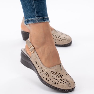 Pantofi Tip Sandale Piele Naturala Talpa Comoda F002-649 Bej