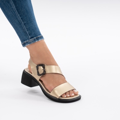 Pantofi Tip Sandale Piele Naturala Talpa Comoda JY5769 Gold