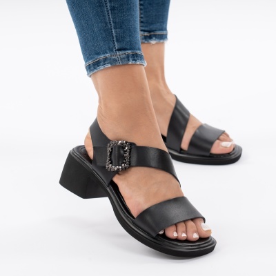 Pantofi Tip Sandale Piele Naturala Talpa Comoda JY5769 Negru