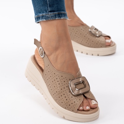 Pantofi Tip Sandale Piele Naturala Talpa Comoda T-8021-2 Kahki