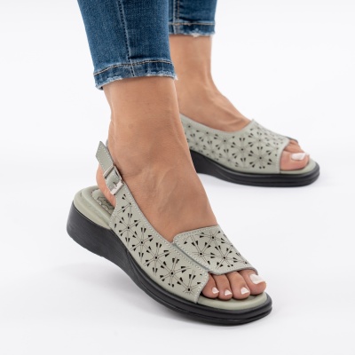 Pantofi Tip Sandale Piele Naturala Talpa Comoda T-8027 Verde
