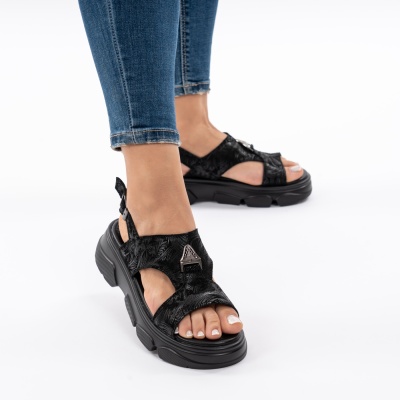 Pantofi Tip Sandale Piele Naturala Talpa Comoda T-8048 Negru