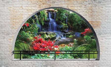 Vue 3D du jardin zen depuis une arche - 2838