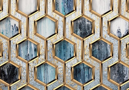 Papier peint d'art dans les tons de bleu et d'or - 13611