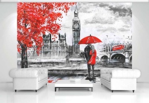 Papier peint photo murale XXL Vlies - Londres - Accents rouges - 11471 - Img 2