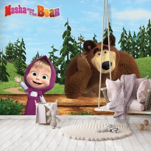 Papier peint pour enfants - Masha et l'ours dans une forêt verte - 13663 - Img 4