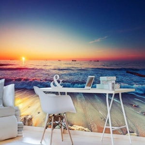 Papier Peint Panoramique XXL Mer Vagues au coucher du soleil - Photo Murale Intissé - Img 2