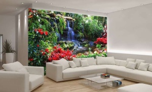 Papier Peint Panoramique XXL Nature zen - Fleurs à côté d'une petite cascade - Photo Murale Intissé - 166 - Img 2