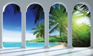Papier peint Photo Mural Mer - Balcon sur une plage de sable - 2356