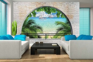 Papier peint Photo Murale 3D - vue d'une terrasse en bord de plage - 2842 - Img 2