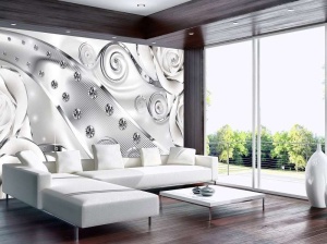 Papier Peint Photo Murale XXL Fleurs Vagues brillantes et laiteuses - Intissé - Img 2