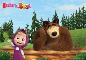 Papier peint pour enfants - Masha et l'ours dans une forêt verte - 13663 - Img 1