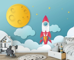 Affiche murale pour chambre d'enfants - Fusée vers la Lune - 13606 - Img 3