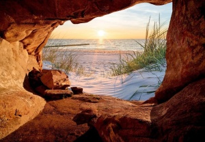 Papier Peint Panoramique XXL Mer Paysage de plage en grotte avec trou en 3D - Photo Murale Intissé