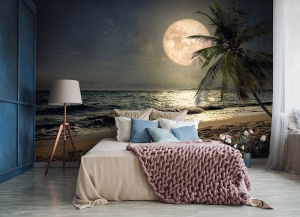 Papier Peint Panoramique XXL Mer Pleine lune sur la plage - Photo Murale Intissé - Img 2