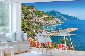 Papier Peint Panoramique XXL Mer Quai de yacht dans la mer bleue - Photo Murale Intissé - Img 3