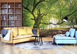 Papier Peint Panoramique XXL Nature Arbres verts dans un temps ensoleillé - Photo Murale Intissé - Img 3