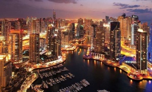 Papier Peint Panoramique XXL Villes Dubai au coucher du soleil - Photo Murale Intissé