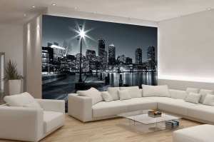 Papier Peint Panoramique XXL Villes noir et blanc de villes nocturnes - Photo Murale Intissé - Img 2