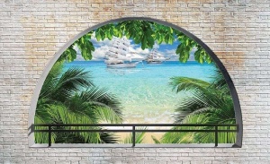 Papier peint Photo Murale 3D - vue d'une terrasse en bord de plage - 2842