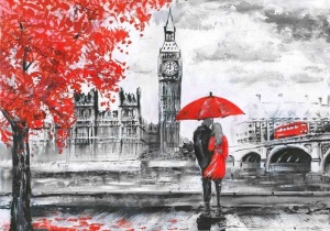 Papier peint photo murale XXL Vlies - Londres - Accents rouges - 11471