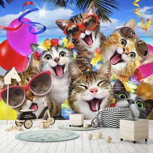 Papier peint pour chambre d'enfants - Chats souriants - 12866 - Img 2