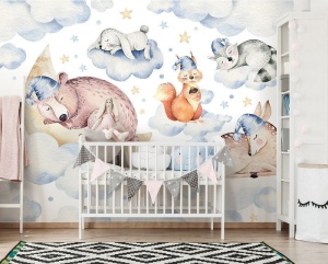 Papier peint d'animaux pour chambre d'enfants - Dormir dans les nuages - 13671 - Img 3