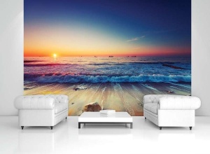 Papier Peint Panoramique XXL Mer Vagues au coucher du soleil - Photo Murale Intissé - Img 4
