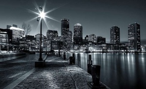 Papier Peint Panoramique XXL Villes noir et blanc de villes nocturnes - Photo Murale Intissé