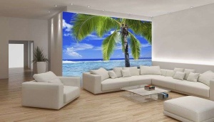 Papier peint Photo Murale Mer - Palmiers tropicaux sur une plage de sable blanc - 578 - Img 2