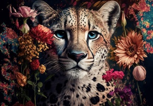 Papier peint Un guépard parmi les fleurs - 14666 - Img 1