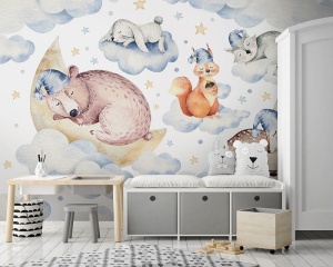 Papier peint d'animaux pour chambre d'enfants - Dormir dans les nuages - 13671 - Img 4