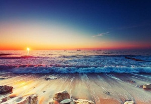 Papier Peint Panoramique XXL Mer Vagues au coucher du soleil - Photo Murale Intissé