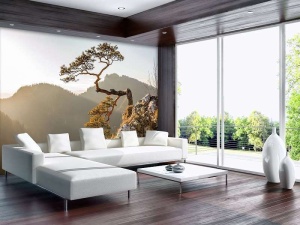 Papier Peint Panoramique XXL Nature Arbre solitaire, paysage de montagne en arrière-plan - Photo Murale Intissé - 10511 - Img 2