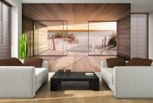 Papier peint Photo Murale 3D - Terrasse sur une belle plage de sable - 3290 - Img 2