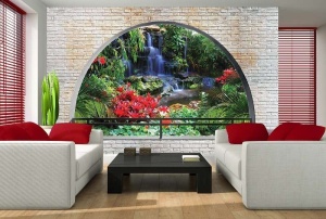 Papier Peint 3D Panoramique XXL Nature du jardin zen depuis une arche - Photo Murale Intissé- 2838 - Img 2