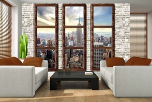 Papier peint 3D Photo Murale pour fenêtres de New York - Intissé - Img 2